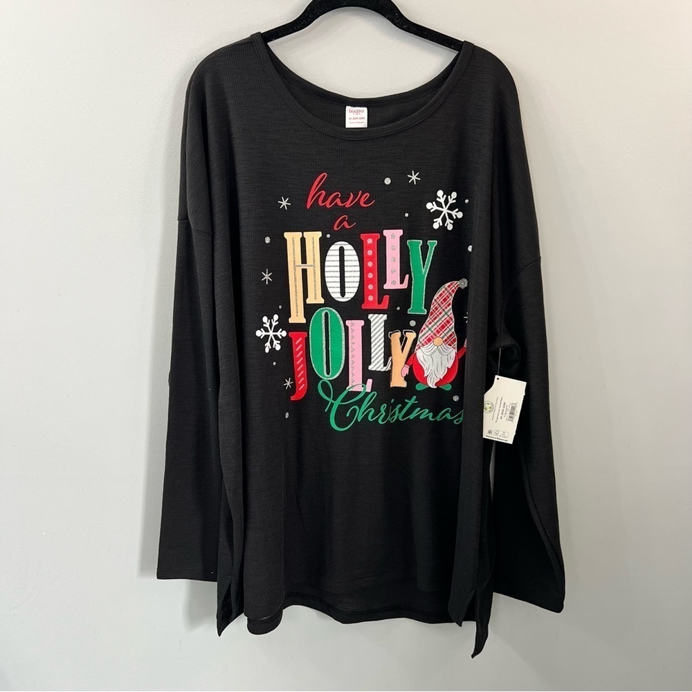 Holiday Time Black Holly Jolly Christmas Holiday Sweater Cotton Blend 2X